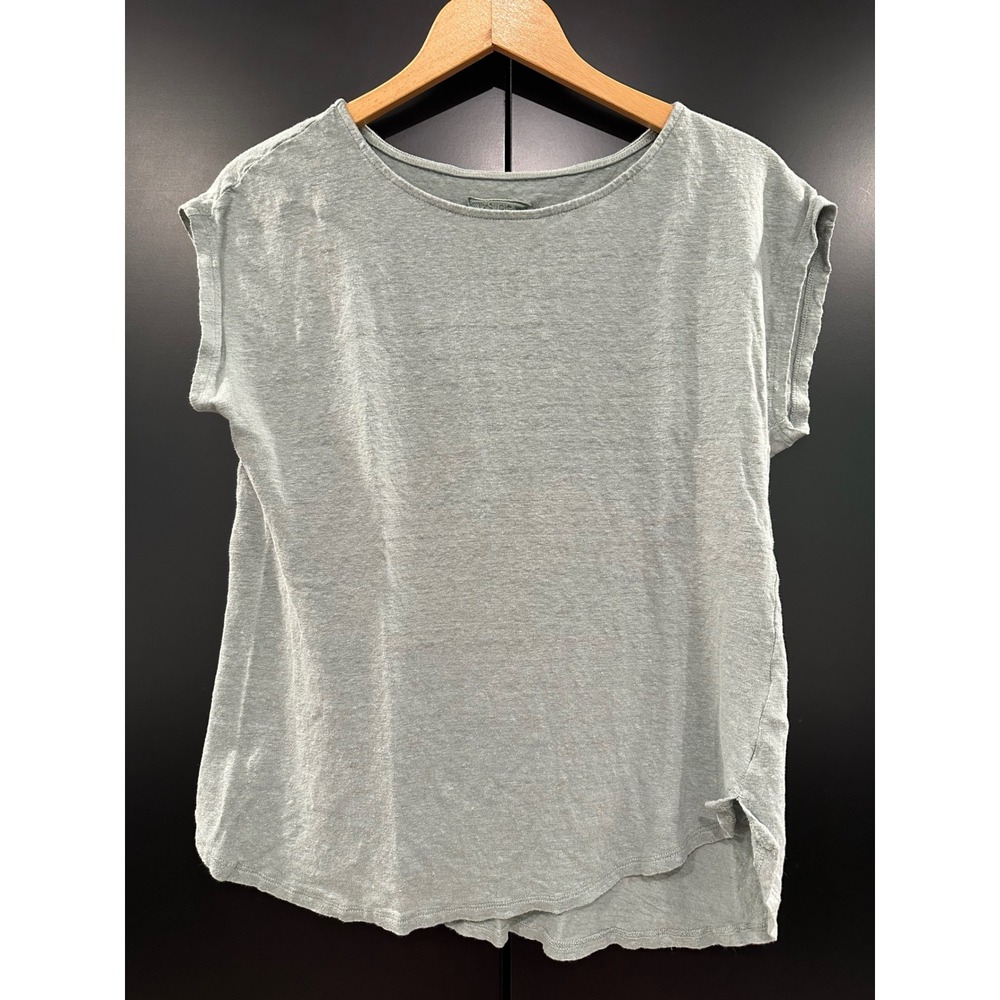 Sigrid Olsen Women L Green 100% Linen Knit Cap Sleeve Scoop Neck Top RN 75343